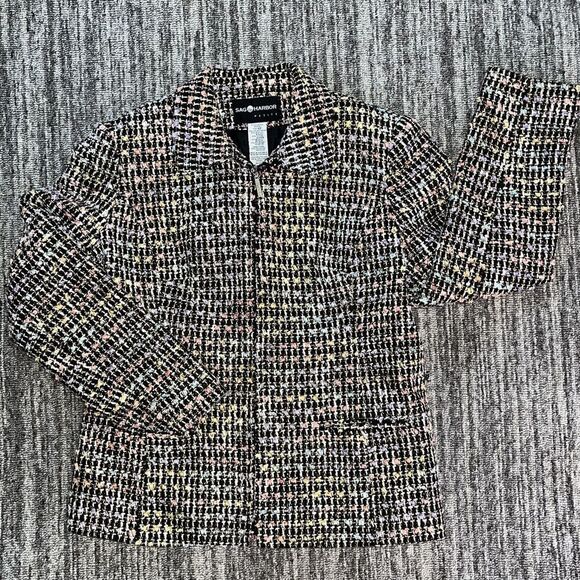 VTG Sag Harbor Womens Tweed Blazer Size 6P Petite Multicolor Spring‎ Easter Zip - Picture 1 of 7